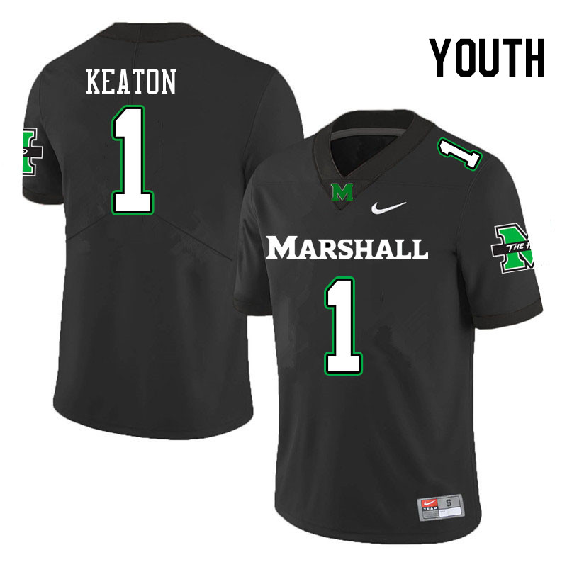 Youth #1 Talik Keaton Marshall Thundering Herd College Football Jerseys Stitched-Black - Click Image to Close